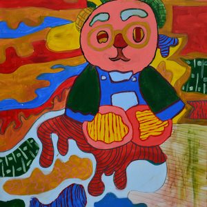 Tên_ the powerful teddy bear_ chú gấu quyền lực- kích thước 80x120- chất liệu_ acrylic trên canvas