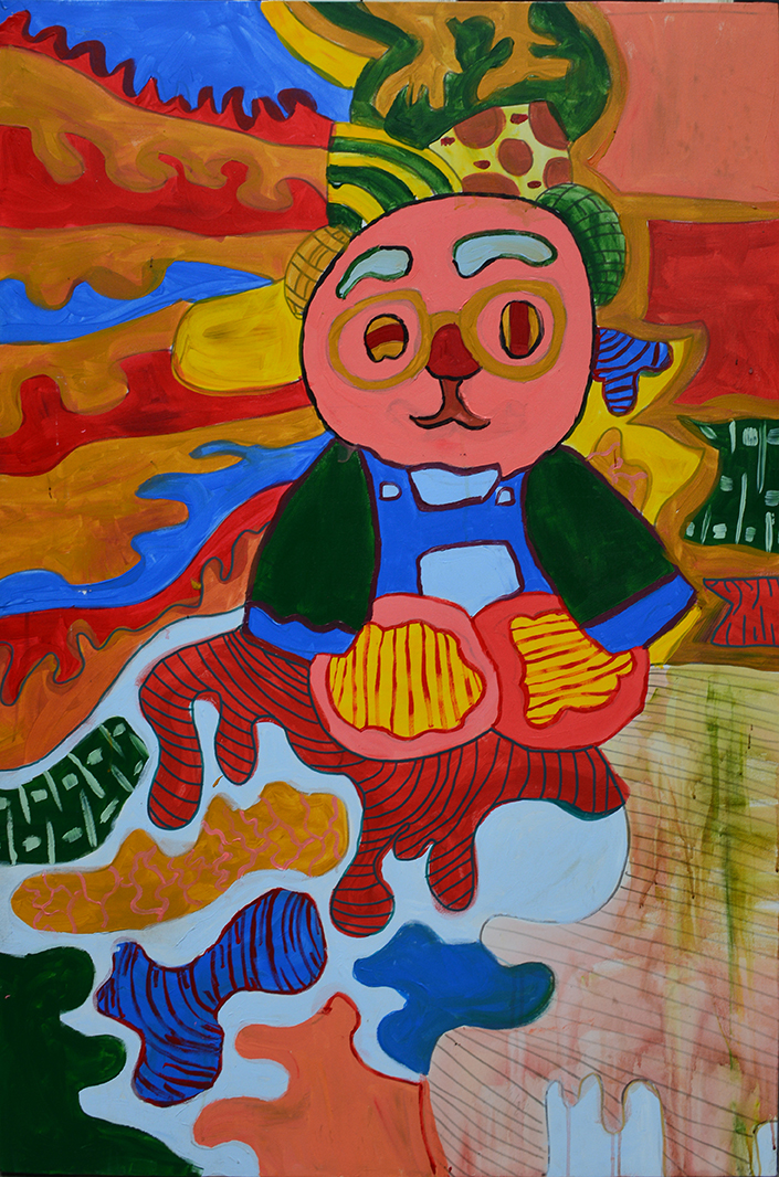 Tên_ the powerful teddy bear_ chú gấu quyền lực- kích thước 80x120- chất liệu_ acrylic trên canvas